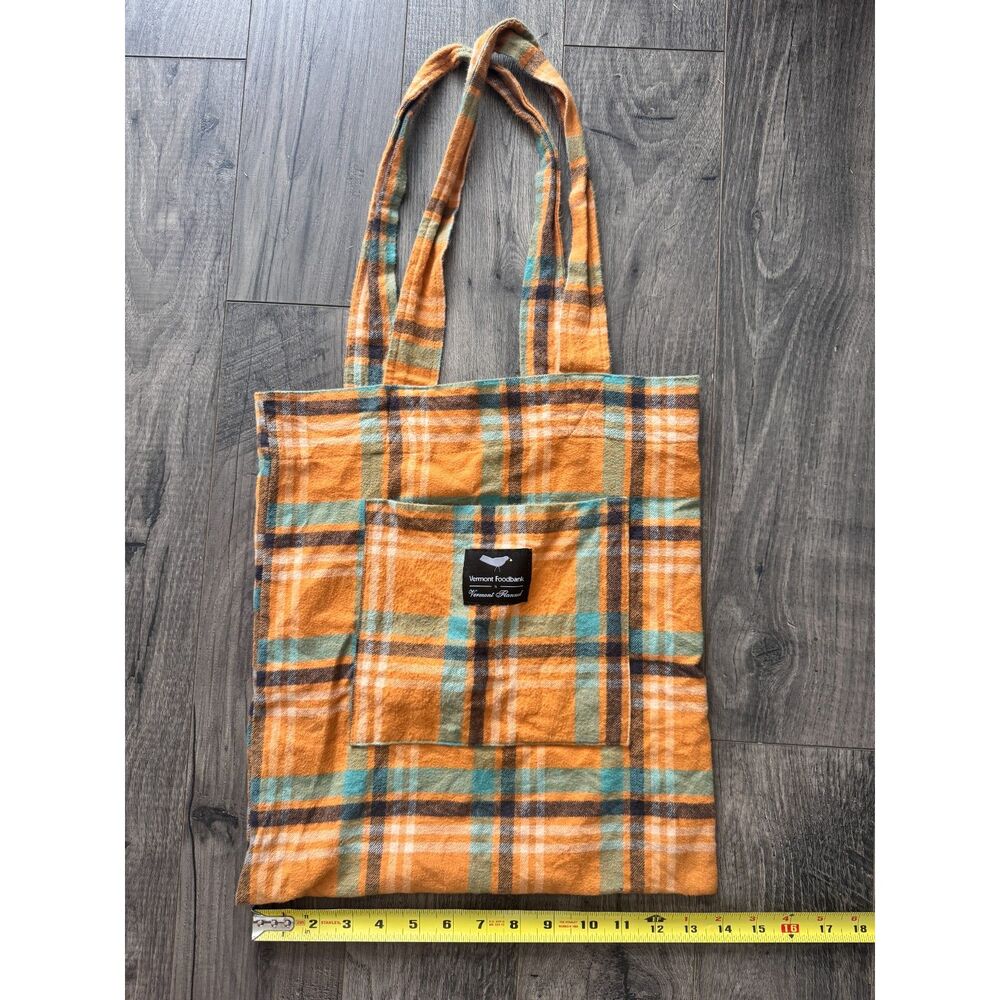 Vermont Flannel Co x Vermont Foodbank Wren Plaid Tote Bag Orange Teal